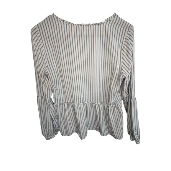 Tart Peplum Blue And White Striped V-Neck Long Sleeve Top - Picture 4 of 5
